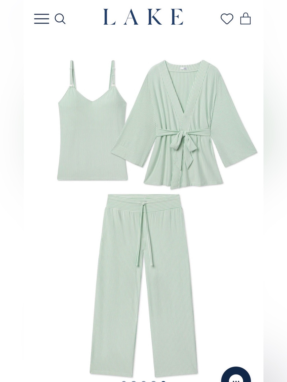LAKE Maternity DreamModal® Kimono Three-Piece Set Parisian Green Pencil Stripe